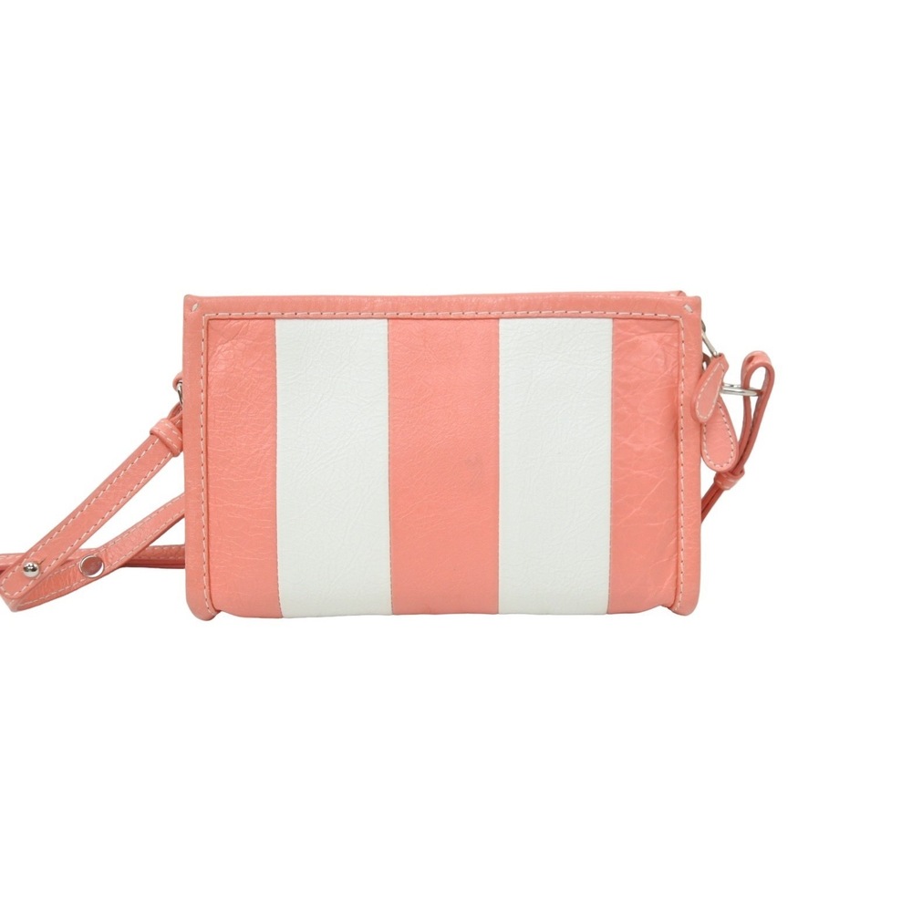 Balenciaga Pouch Wallet Shoulder Bag Leather Bazaar White Pink
